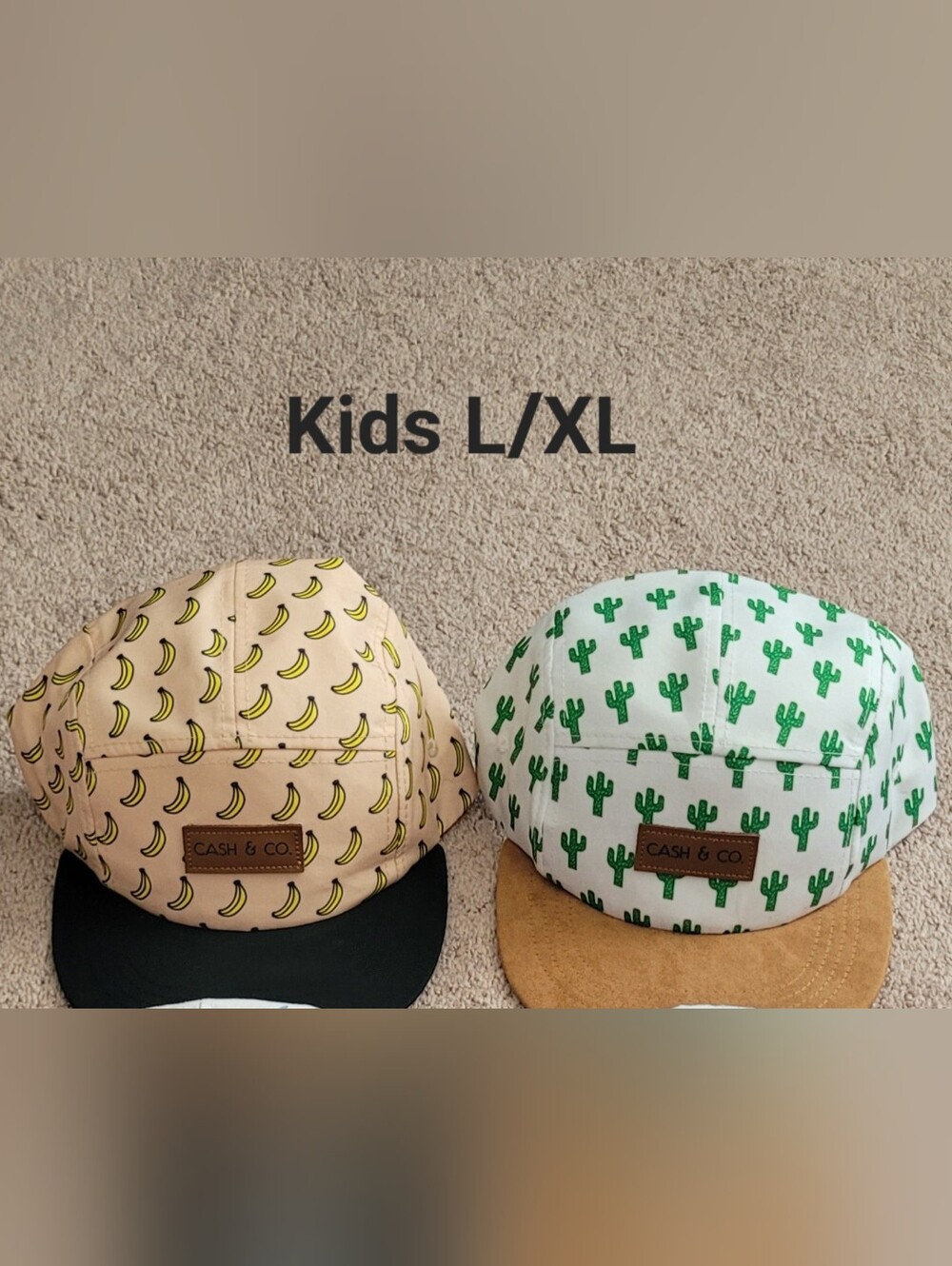 Kids L/XL Banana Print Cap - Beige & Black by